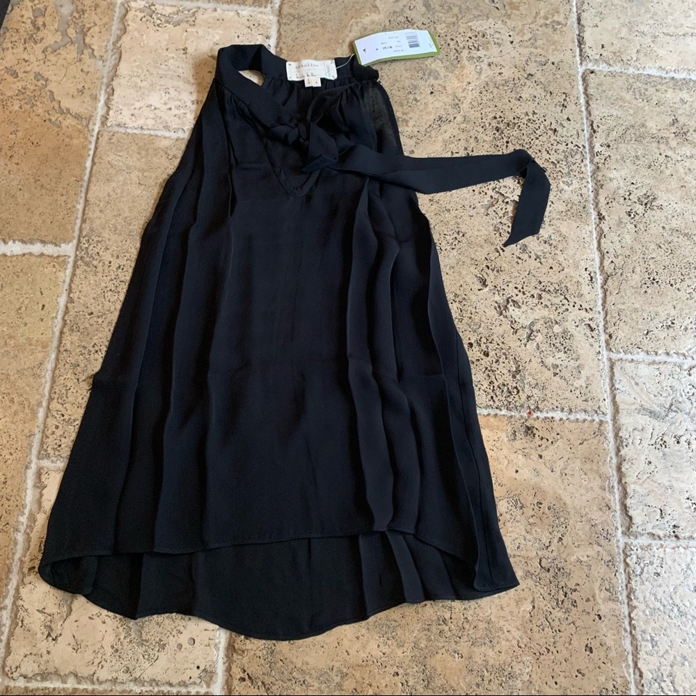 Artelier Nicole Miller Black Silk Tie Mock Neck Front Tie Silk Tank Top
